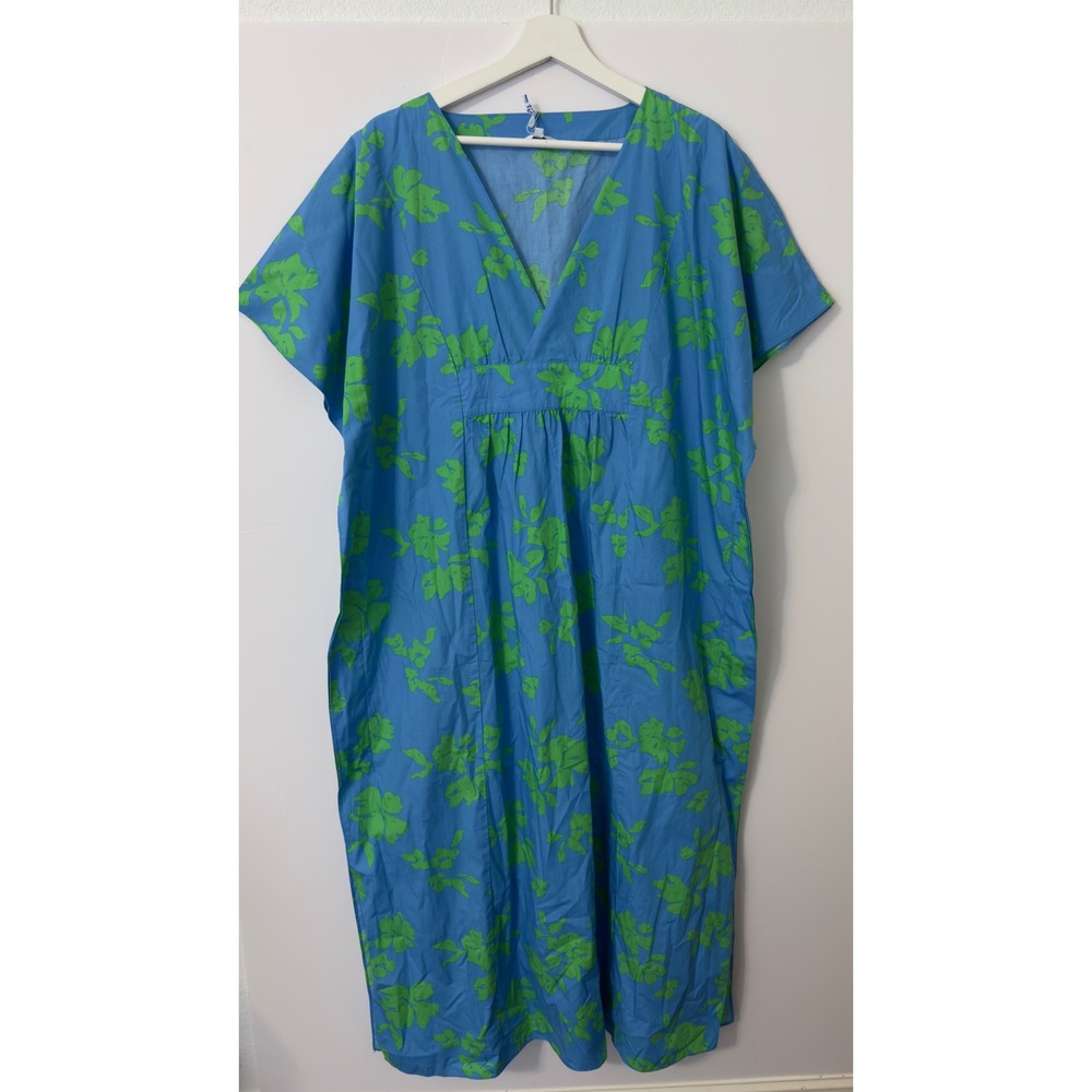 Southern Tide Fourni Hour of Flower Midi Dress M/L Blue Kaftan Coastal Resort